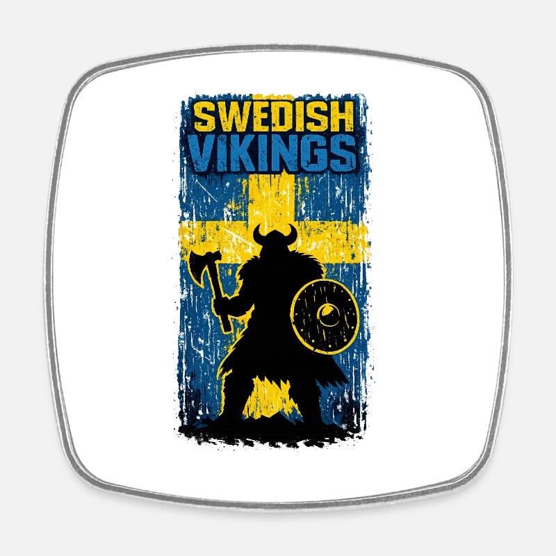 Swedish Vikings – Viking Warrior Sweden Flag Distr - Square fridge magnet - white