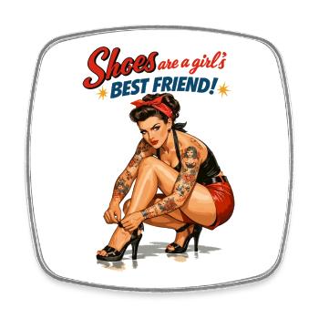 Old School Tattoo Pin-Up: Shoes Girl's Best Friend - Square fridge magnet - white - Front