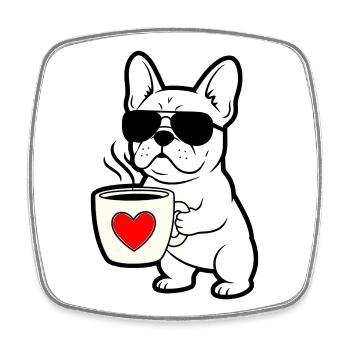 Frenchie Hund Kaffee Outline - Viereckiger Kühlschrankmagnet - Weiß - Vorne