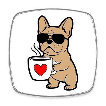 Frenchie Hund Kaffee Comic - Viereckiger Kühlschrankmagnet - Weiß - Vorne