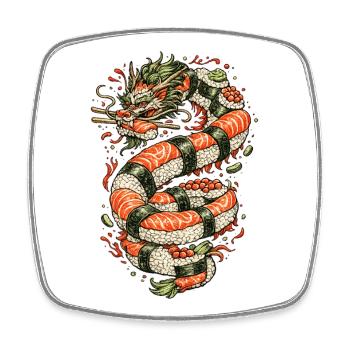 Drachen-Sushi-Spule - Viereckiger Kühlschrankmagnet - Weiß - Vorne