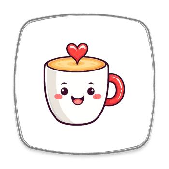 Kawaii Herzkaffee Becher - Viereckiger Kühlschrankmagnet - Weiß - Vorne