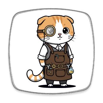 Chat Scottish Fold Steampunk Monocle Inventeur - Magnet carré - blanc - Devant