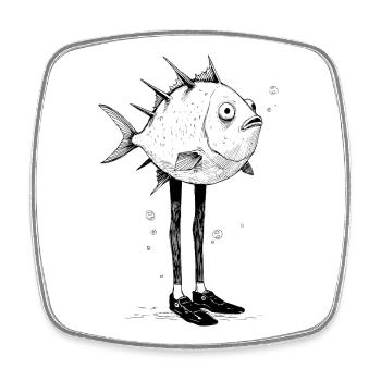 Lustiger Fisch mit Beinen Cartoon Motiv - Viereckiger Kühlschrankmagnet - Weiß - Vorne