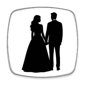 Silhouette du couple de mariés – Design noir et blanc - Magnet carré - blanc - Devant