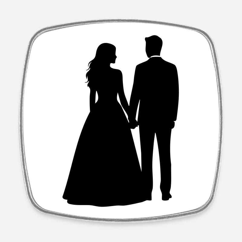Silhouette du couple de mariés – Design noir et blanc - Magnet carré - blanc