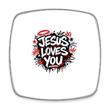 Jésus t’aime ! - Magnet carré - blanc - Devant