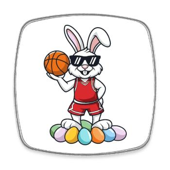  Cooler Basketball Osterhase Mit Sonnenbrille - Viereckiger Kühlschrankmagnet - Weiß - Vorne