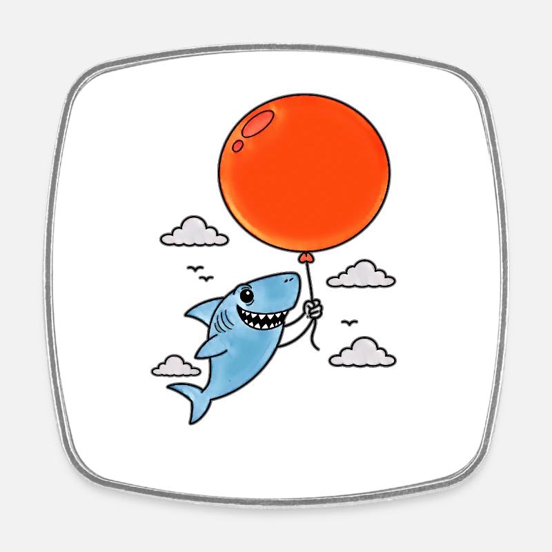 Shark with red balloon - Square fridge magnet - white