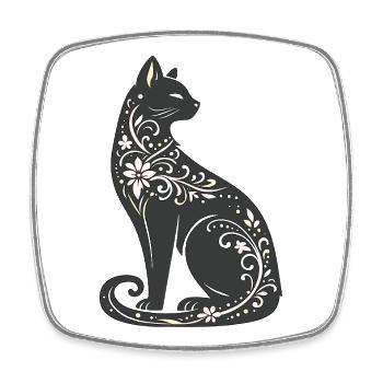 Nachtkatze Florale Eleganz - Viereckiger Kühlschrankmagnet - Weiß - Vorne