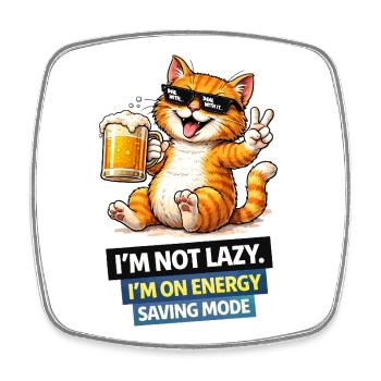 Energiesparende Katze, nicht faul. - Viereckiger Kühlschrankmagnet - Weiß - Vorne