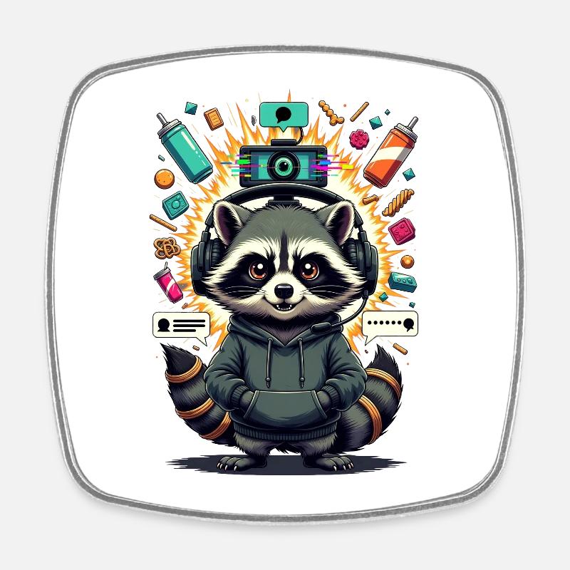 Raccoon Streamer - Square fridge magnet - white
