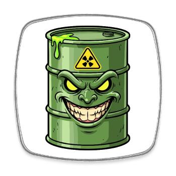 Grüne Barrel mit grimmigem Grinsen - Viereckiger Kühlschrankmagnet - Weiß - Vorne