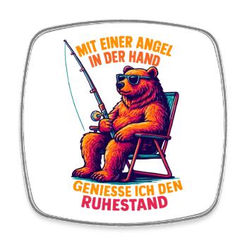 Angler Ruhestand: Cooler Bär mit Sonnenbrille - Viereckiger Kühlschrankmagnet - Weiß - Vorne