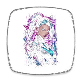 Femme Héroïne cyberpunk néon violet - Magnet carré - blanc - Devant