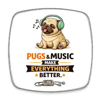 Pug Beats: Music Makes Everything Better - Square fridge magnet - white - Front
