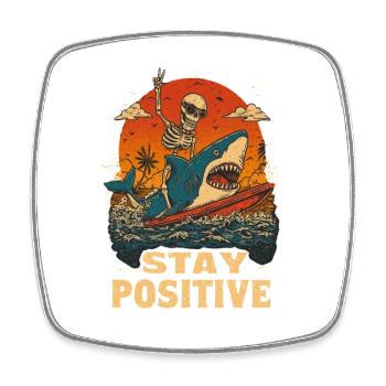 Stay Positive Surf Skeleton Shark - Viereckiger Kühlschrankmagnet - Weiß - Vorne