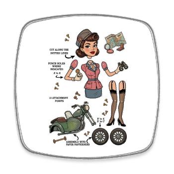 Poupée en papier Vintage Chic Adventurer - Magnet carré - blanc - Devant