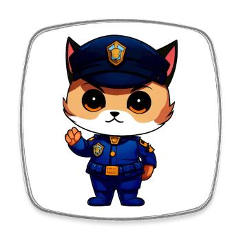 Policier chat - Magnet carré - blanc - Devant