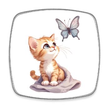 Kawaii Curious Chatten et Papillon 🐱🦋 - Magnet carré - blanc - Devant