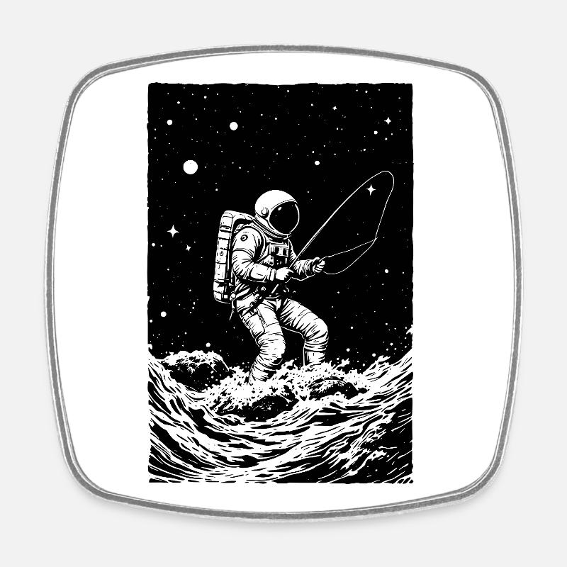 Astronaut Fishing in Space - Square fridge magnet - white