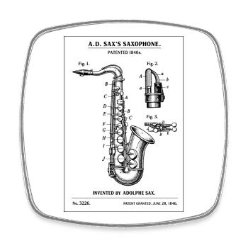 Conception du brevet du plan d’instrument de saxophone - Magnet carré - blanc - Devant