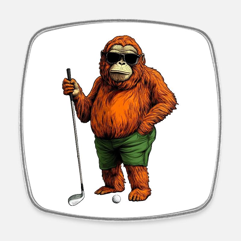 Monkey Golf - Square fridge magnet - white