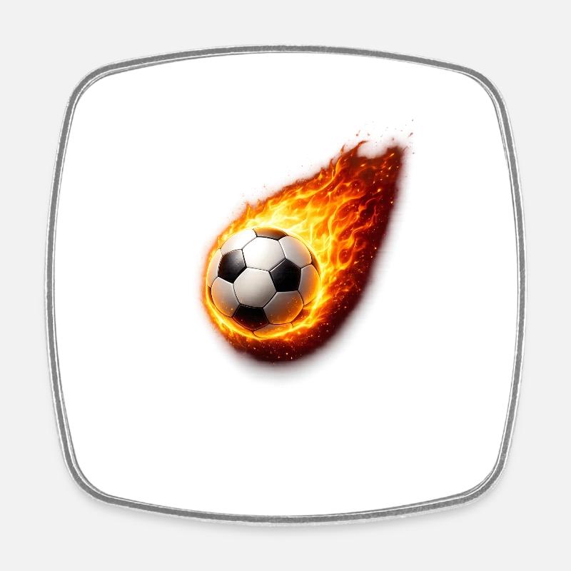 Flaming Soccer Ball - Square fridge magnet - white