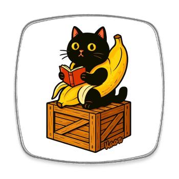 Buch lesen Katze auf Banane Kostüm - Viereckiger Kühlschrankmagnet - Weiß - Vorne