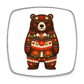 Bear in Folk Style - Square fridge magnet - white - Front