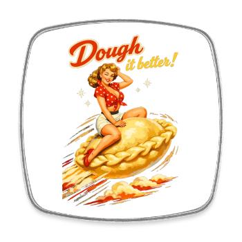 Pelmeni Pin-Up: Dough it better! Retro Graphics - Square fridge magnet - white - Front