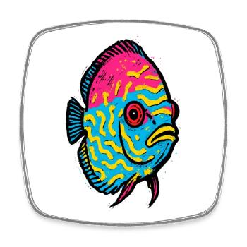 Pop Art Diskusfisch rosa und leuchtend gelb - Viereckiger Kühlschrankmagnet - Weiß - Vorne