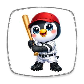 Motif de dessin animé de baseball pingouin mignon - Magnet carré - blanc - Devant
