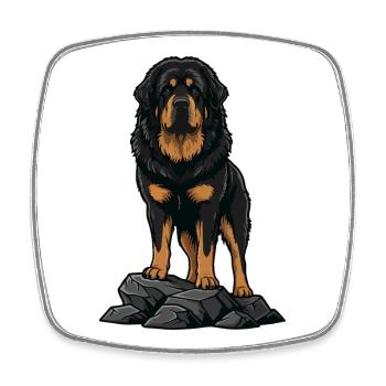 Tibetischer Mastiffhund auf Felsenporträt Schwarzes Feuer - Viereckiger Kühlschrankmagnet - Weiß - Vorne