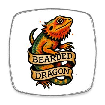 Dragon Barbu Pogona avec Bannière Vintage - Magnet carré - blanc - Devant