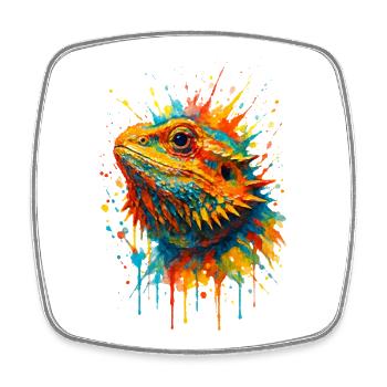 Bearded Dragon Watercolor with Bursts of Color - Square fridge magnet - white - Front
