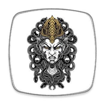 Medusa-Gorgon-Maske Gold und Weiß Mythologisch - Viereckiger Kühlschrankmagnet - Weiß - Vorne