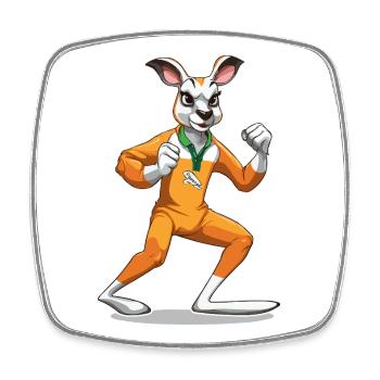 Salopette orange Kangaroo Battle Step - Magnet carré - blanc - Devant