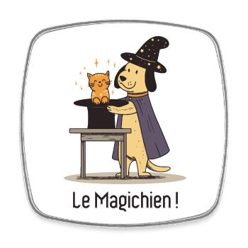 LE MAGICHIEN - chien magicien drôle enfant - Magnet carré - blanc - Devant