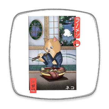 Kawaii Cat Eating Ramen Shirt - Square fridge magnet - white - Front
