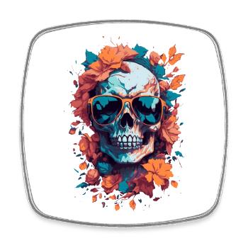 Tropical skull with glasses and leaves - Square fridge magnet - white - Front