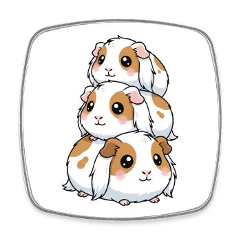 Stacked Guinea Pig Kawaii Trio - Square fridge magnet - white - Front