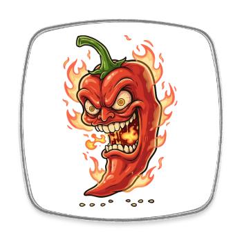 Flammender Chili-Gesicht - Viereckiger Kühlschrankmagnet - Weiß - Vorne