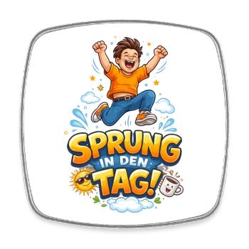 Sprung in den Tag – fröhlicher Cartoon - Viereckiger Kühlschrankmagnet - Weiß - Vorne