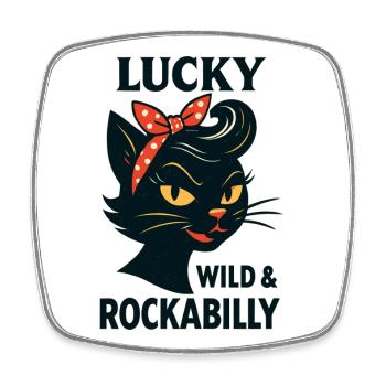 Lucky, Wild & Rockabilly: Schwarze Retro Katze - Viereckiger Kühlschrankmagnet - Weiß - Vorne