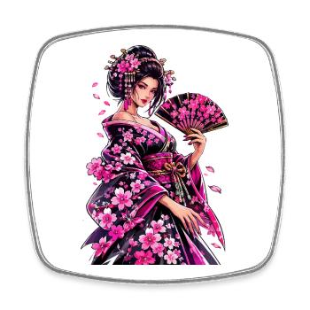 Geisha Flower Kimono Art - Square fridge magnet - white - Front
