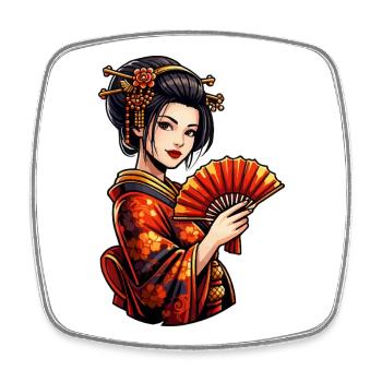 Geisha im roten Kimono mit Fächer - Viereckiger Kühlschrankmagnet - Weiß - Vorne