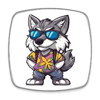 Wolf Comic Urlaub - Viereckiger Kühlschrankmagnet - Weiß - Vorne
