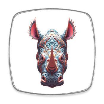 Ornate Rhino Portrait - Psychedelic Spirit Mask - Square fridge magnet - white - Front
