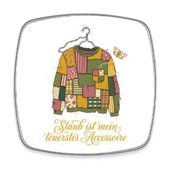 Vintage Upcycling, Motten Pullover - Viereckiger Kühlschrankmagnet - Weiß - Vorne